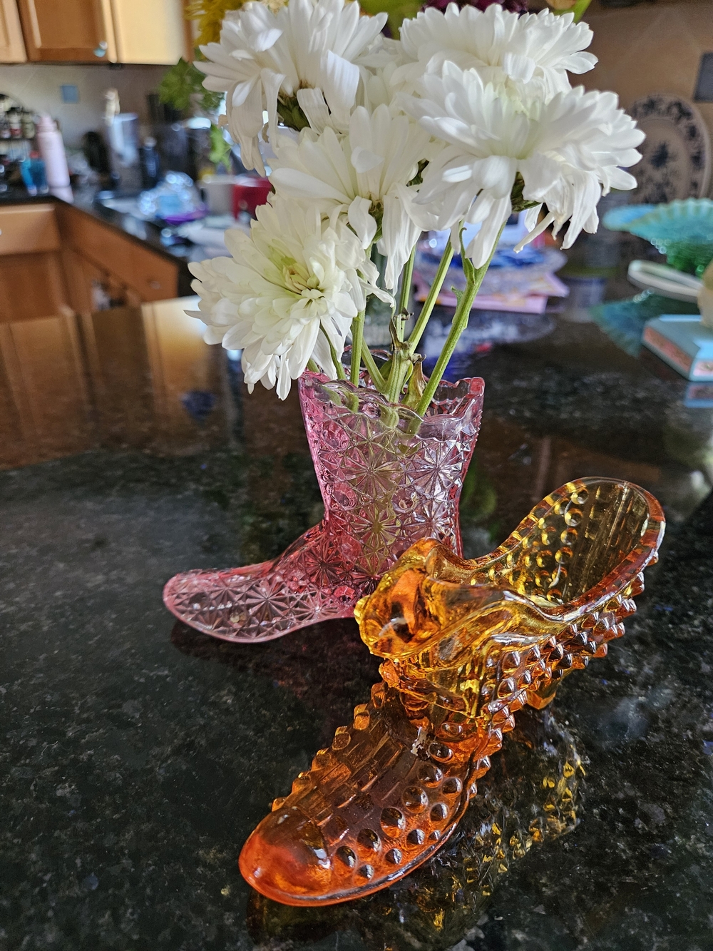 Vintage Pink and Amber Glass Shoe And Boot - Home Accents